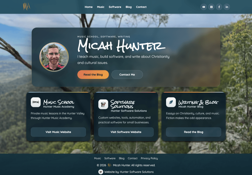 Micah Hunter personal website displayed on desktop and mobile